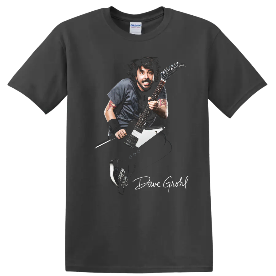 Dave Grohl Foo Fighters electric guitar rock performance graphic on a Charcoal T Shirt
