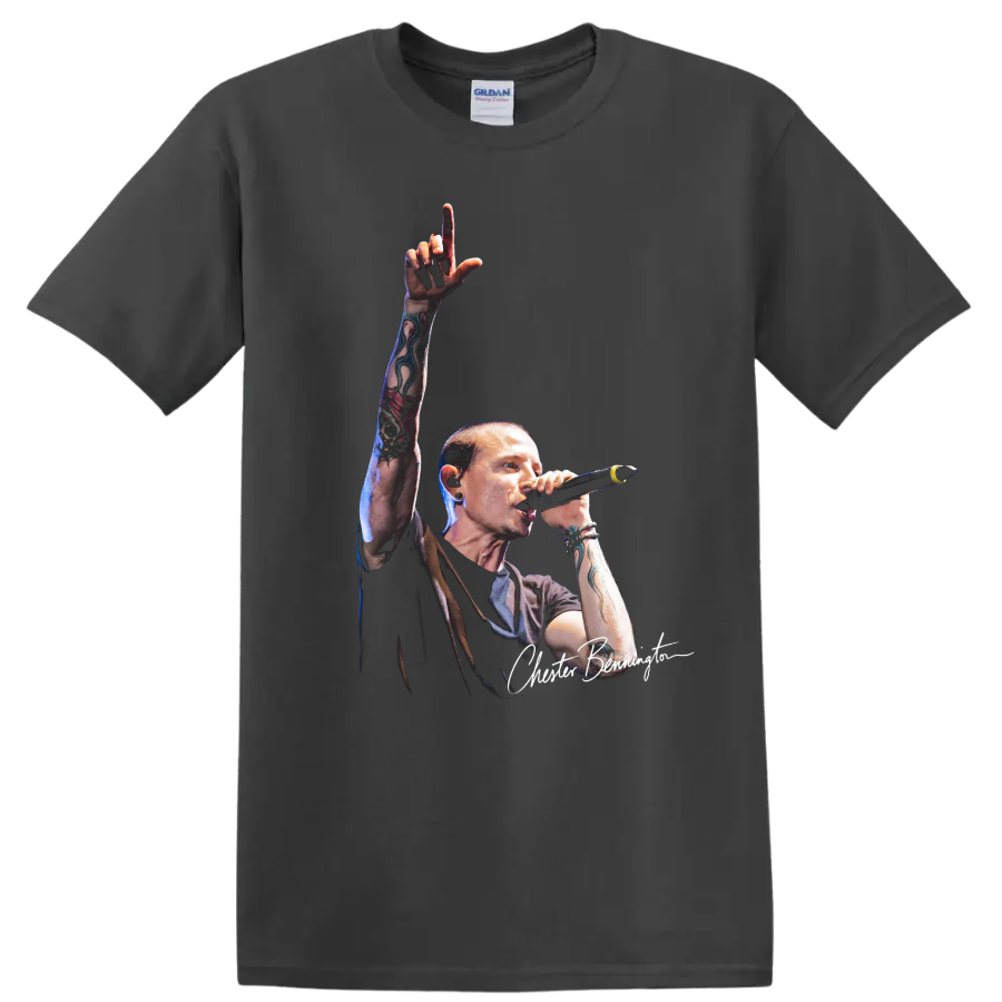 Chester Bennington Linkin Park live performance graphic portrait on a Charcoal T Shirt