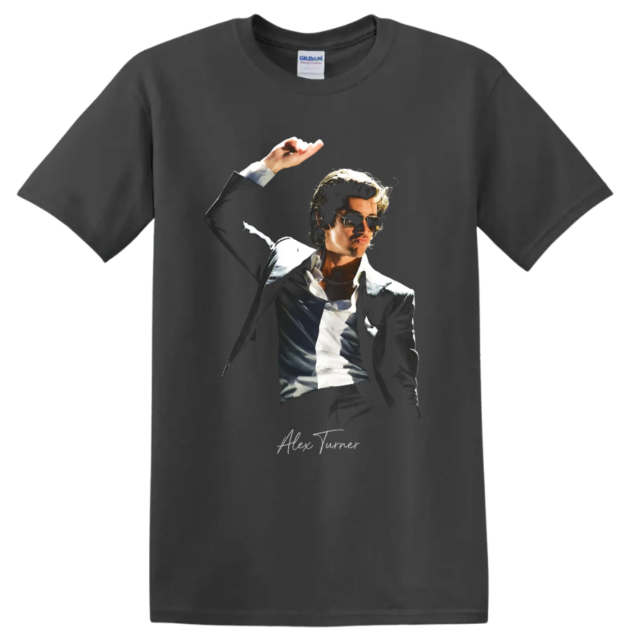 Alex Turner Arctic Monkeys sunglasses portrait graphic print on a Charcoal T Shirt