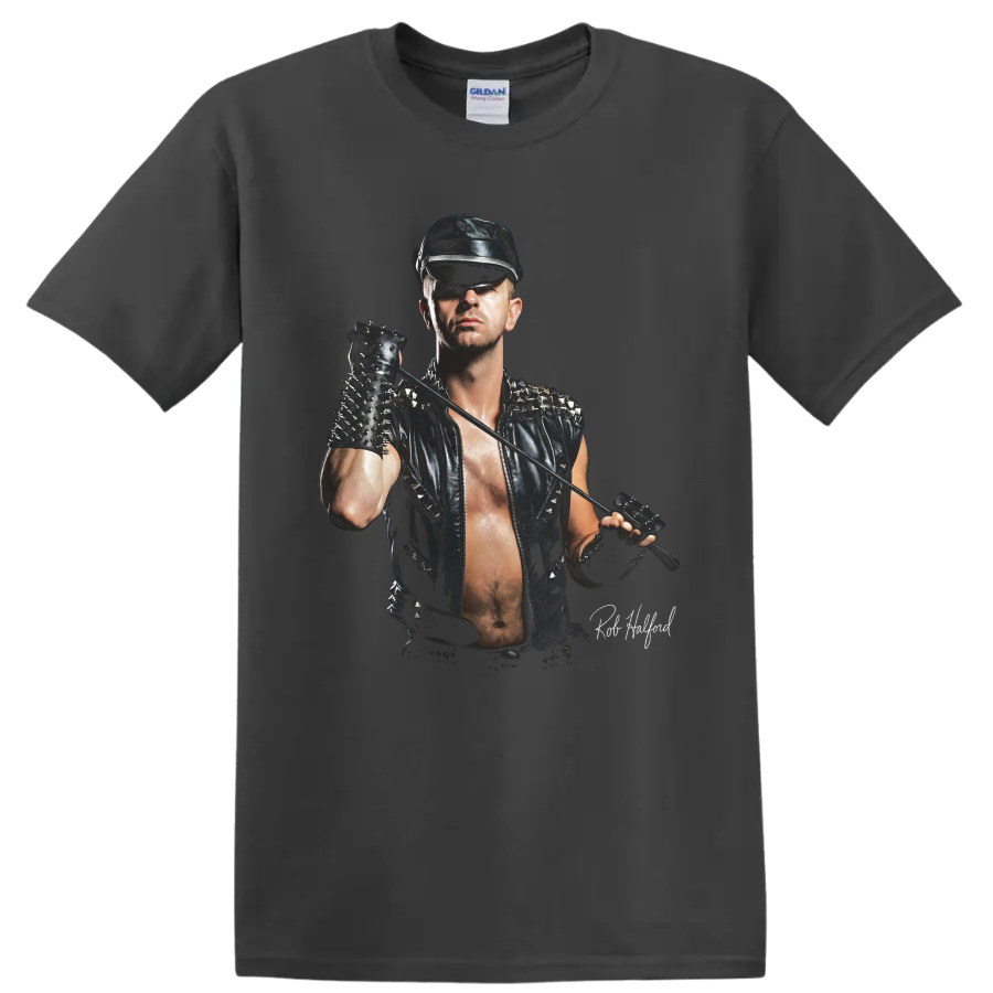 Rob Halford Judas Priest heavy metal stage portrait graphic on a Charcoal T Shirt