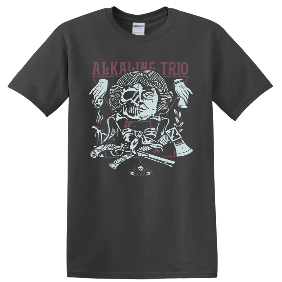 Alkaline Trio winged skull and roses punk rock graphic on a Charcoal T Shirt