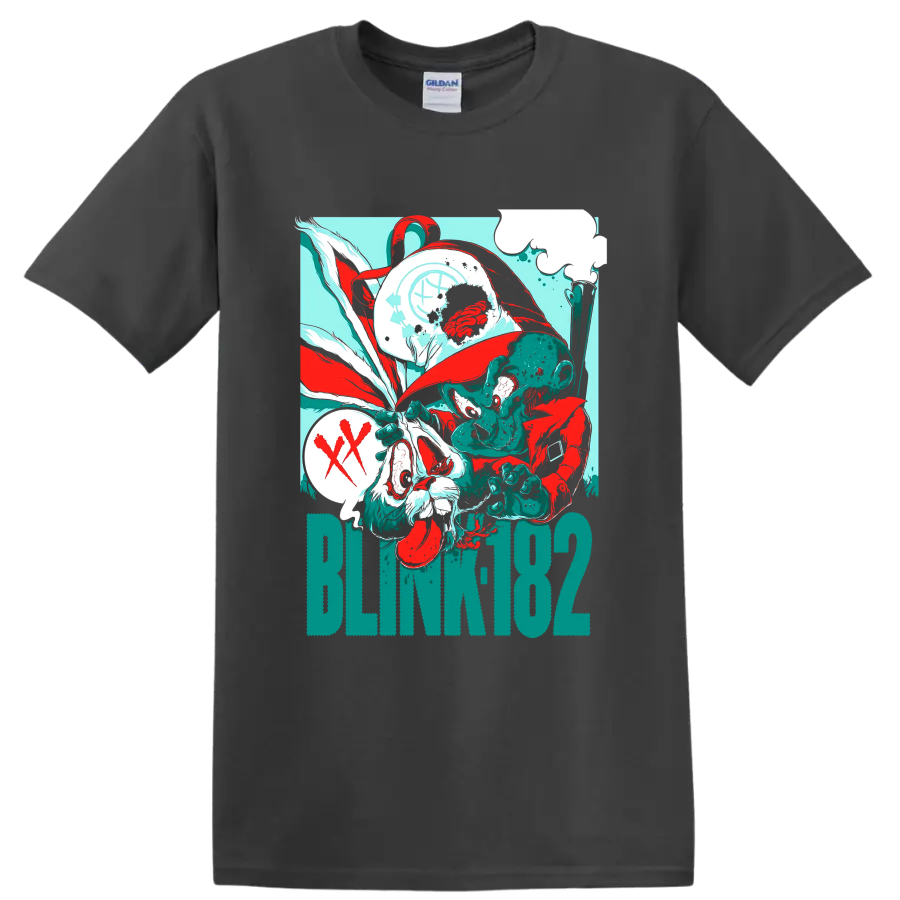 Blink-182 surreal punk rock artwork with BLINK182 text on a Charcoal T Shirt