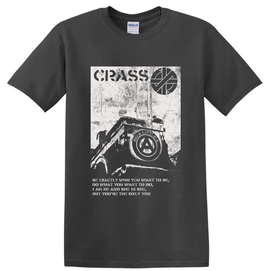 Crass punk rock anarchist collage graphic print on a Charcoal T Shirt