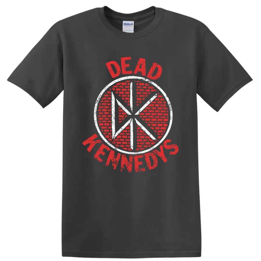 Dead Kennedys distressed red and white circular punk rock logo on a Charcoal T Shirt