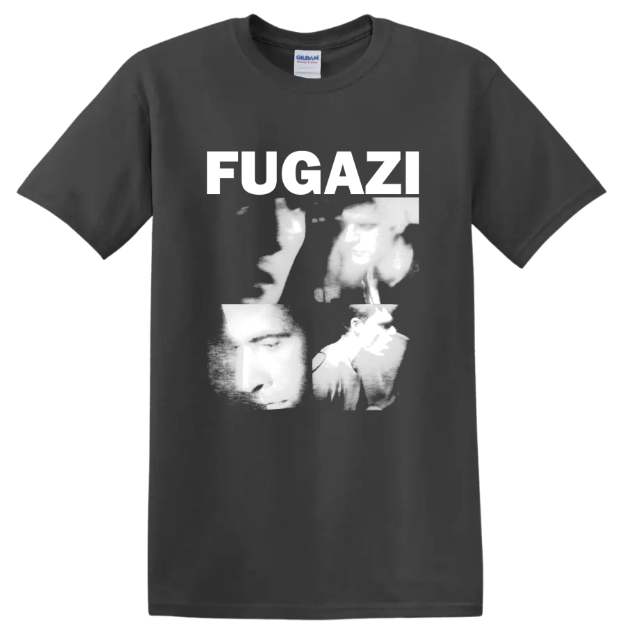 Fugazi distressed punk rock lettering graphic print on a Charcoal T Shirt