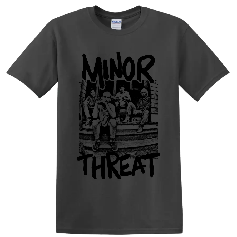 Minor Threat hardcore punk band graphic print on a Charcoal T Shirt