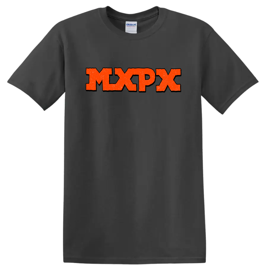 MxPx distressed punk rock band logo graphic on a Charcoal T Shirt