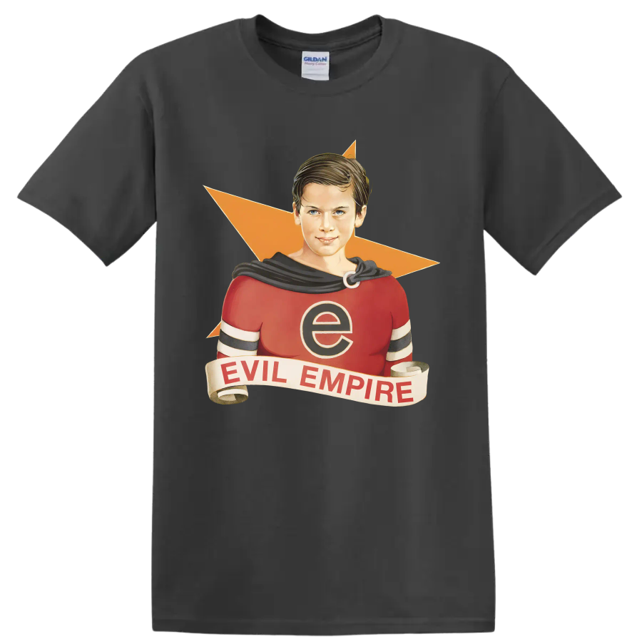 Rage Against the Machine Evil Empire vintage comic-style superhero graphic on a Charcoal T Shirt
