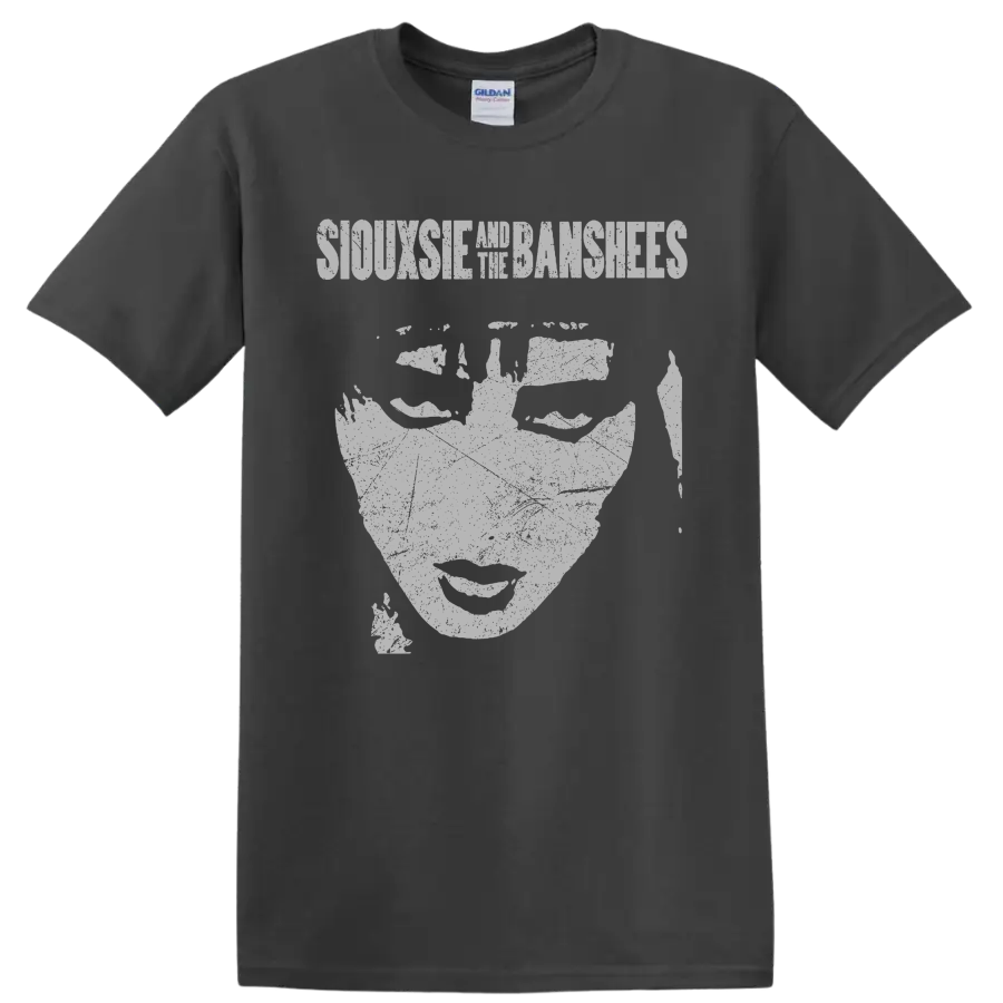 Siouxsie and the Banshees gothic monochrome portrait graphic on a Charcoal T Shirt