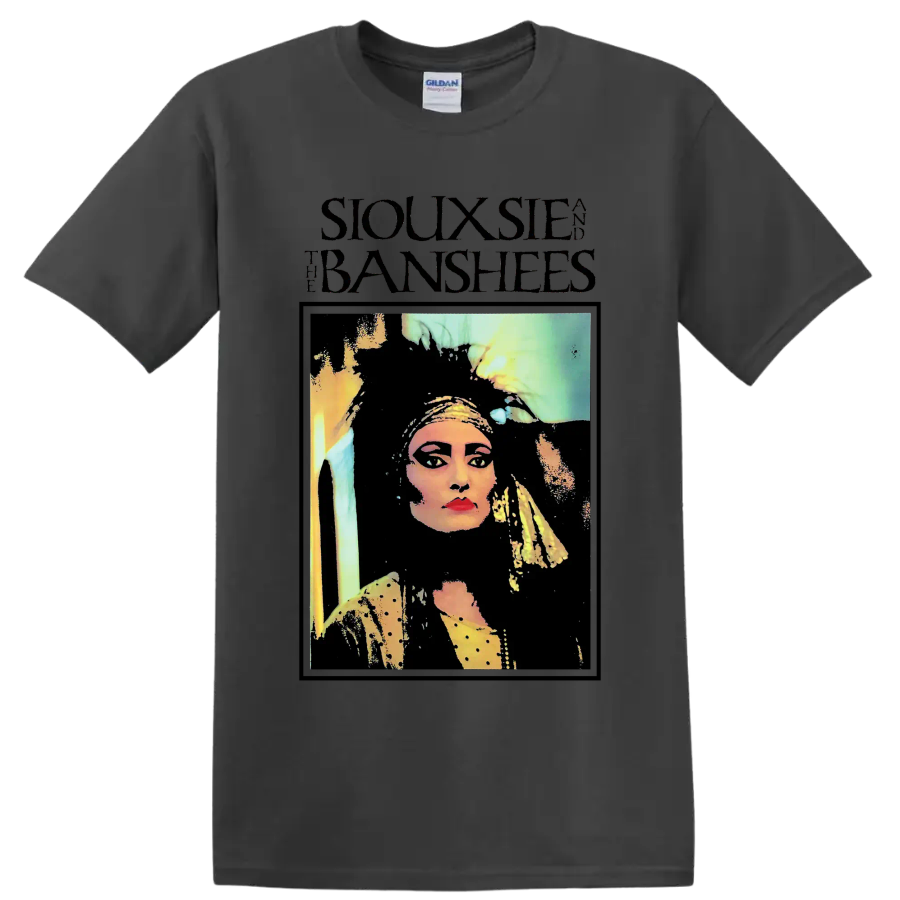 Siouxsie and the Banshees punk rock portrait graphic on a Charcoal T Shirt