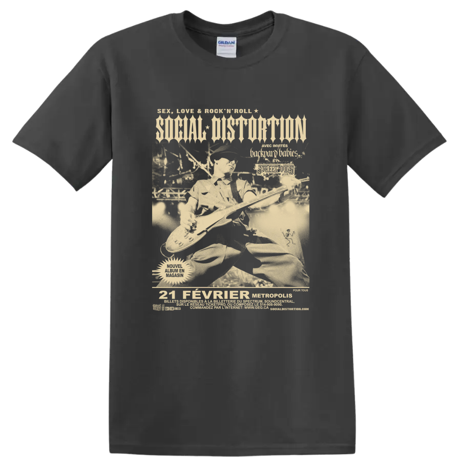 Social Distortion punk rock distressed graphic print on a Charcoal T Shirt