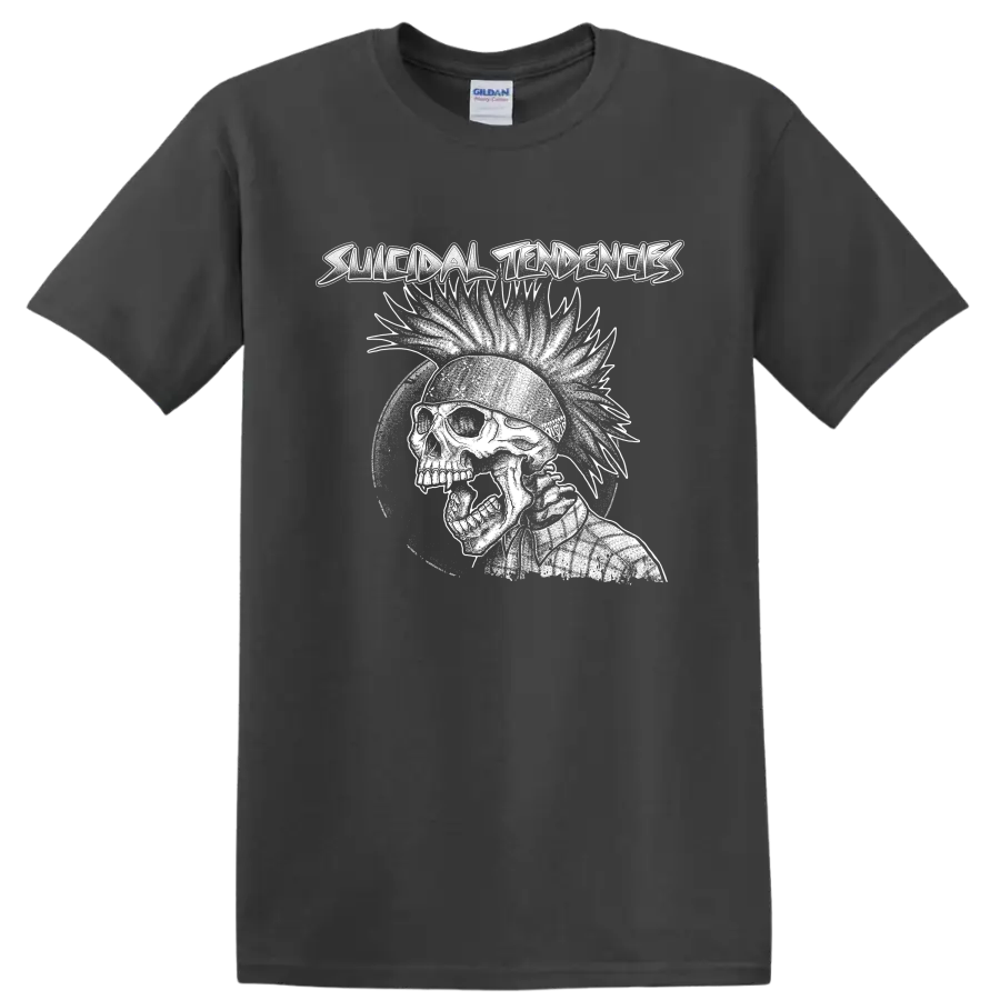 Suicidal Tendencies distressed skull punk rock graphic on a Charcoal T Shirt