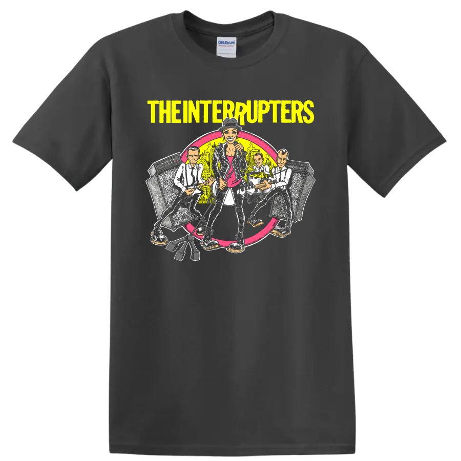 The Interrupters illustrated ska punk band performing with guitars and speakers on a Charcoal T Shirt