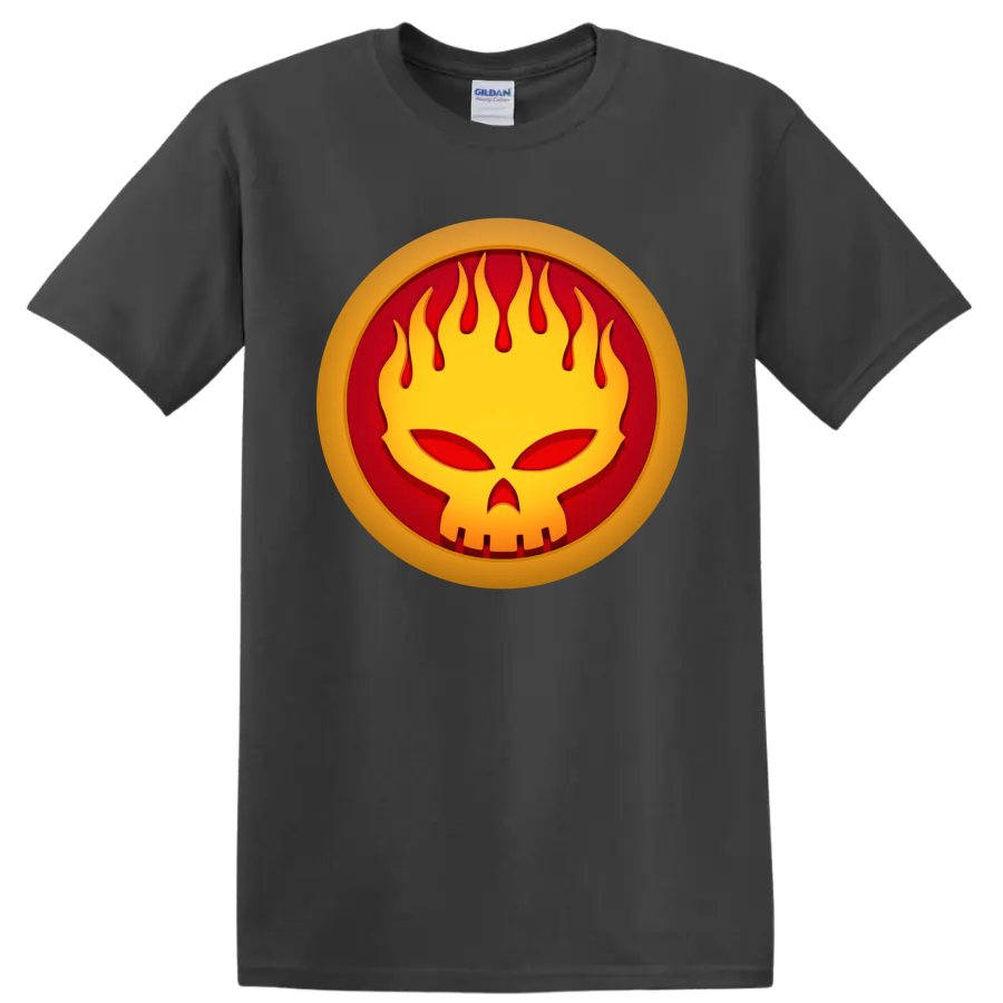 The Offspring flaming face punk rock logo graphic on a Charcoal T Shirt