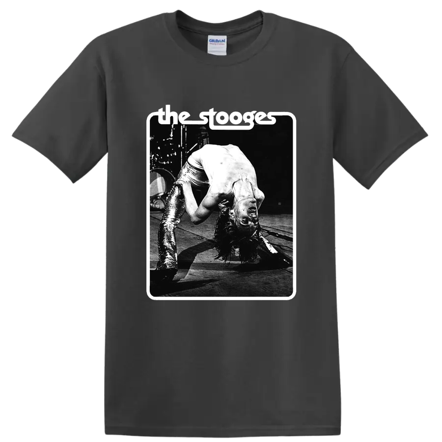 The Stooges black-and-white punk rock live performance graphic on a Charcoal T Shirt