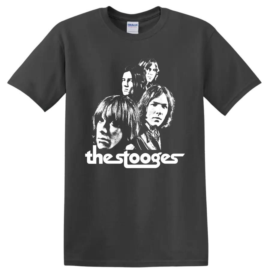 The Stooges high-contrast punk rock band portrait graphic on a Charcoal T Shirt