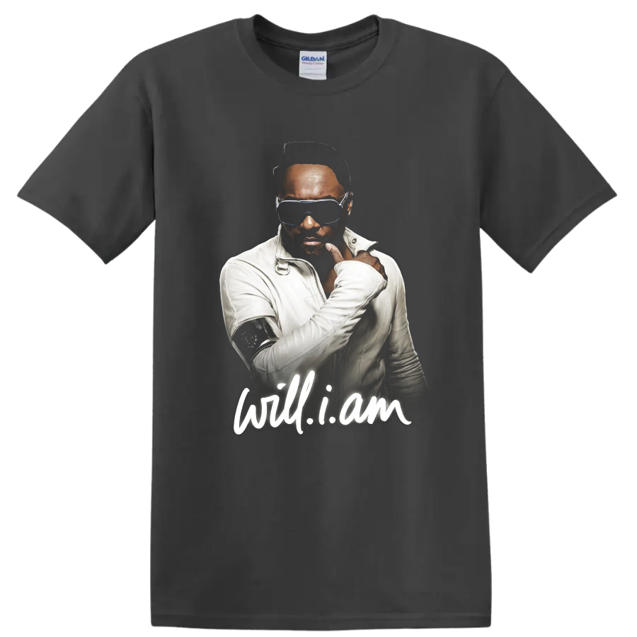 will.i.am portrait graphic with sunglasses and white will.i.am script on a Charcoal T Shirt