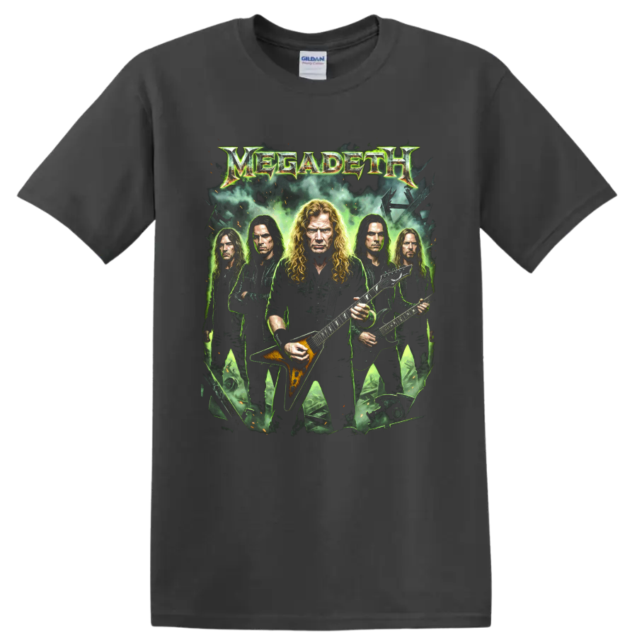 Megadeth Dave Mustaine thrash metal band graphic with logo on a Charcoal T Shirt