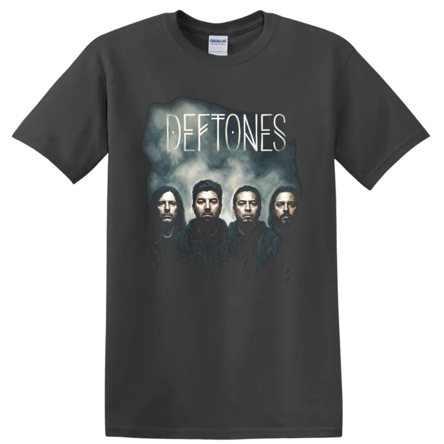Deftones dark portrait poster artwork with four figures on a Charcoal T Shirt