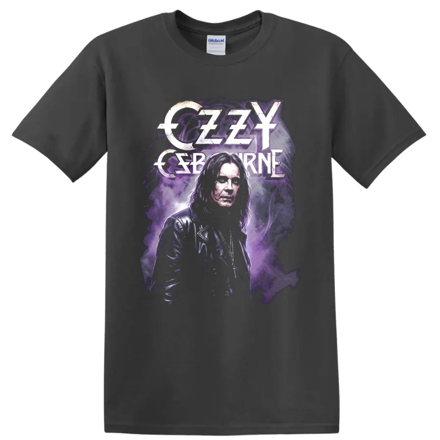 Ozzy Osbourne Black Sabbath purple portrait rock graphic on a Charcoal T Shirt