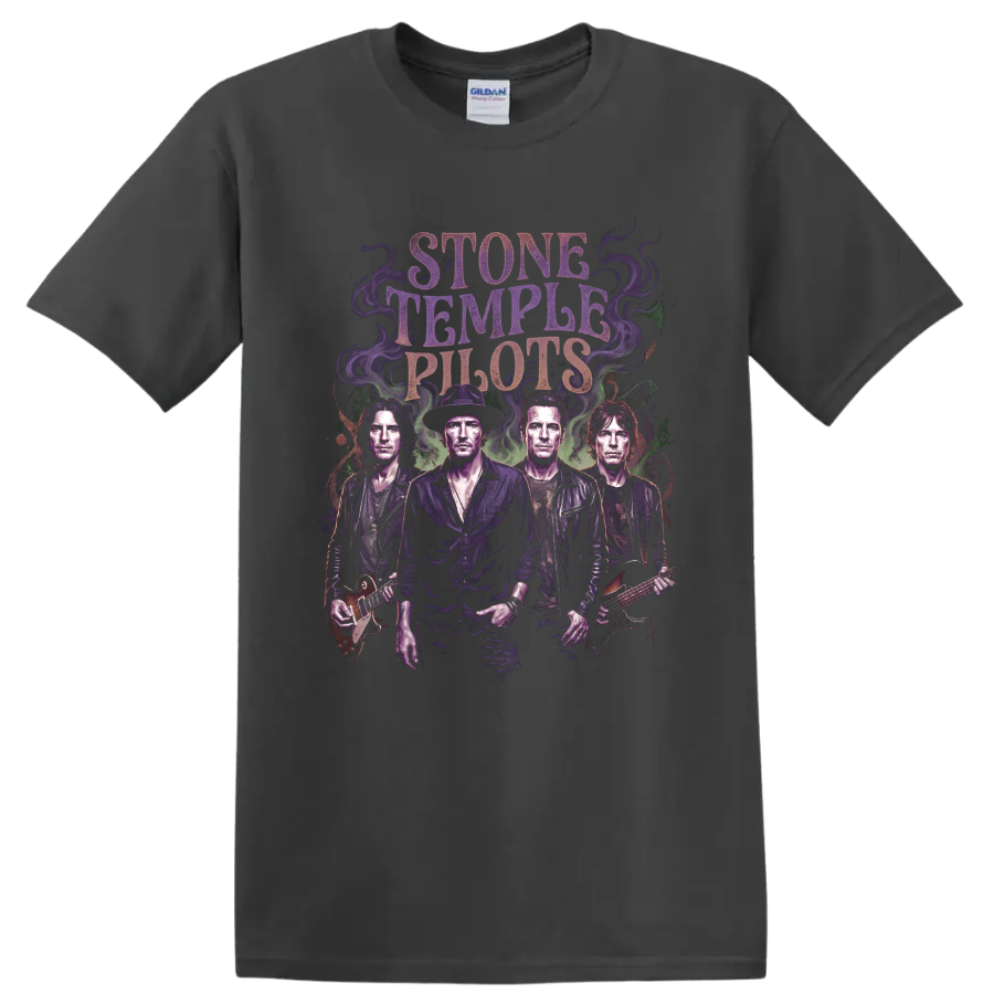 Stone Temple Pilots alternative rock band portrait graphic with guitars on a Charcoal T Shirt
