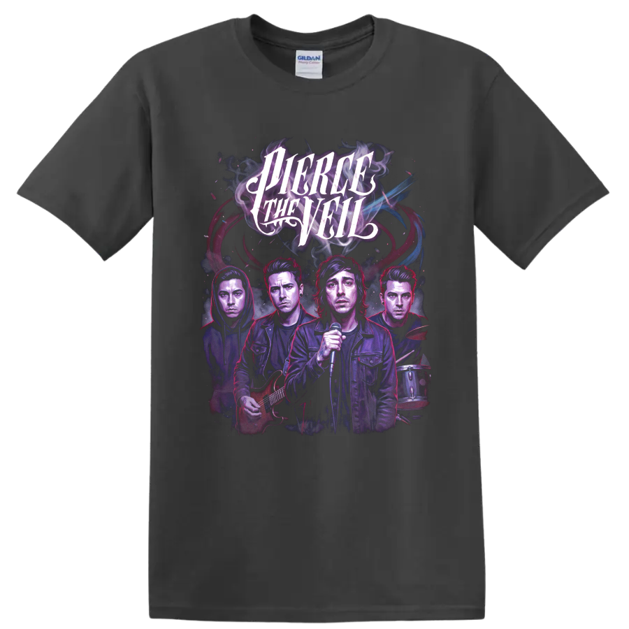 Pierce the Veil post-hardcore band concert poster graphic with vocalist on a Charcoal T Shirt