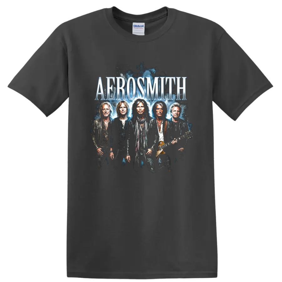Aerosmith Steven Tyler and Joe Perry rock band portrait graphic print on a Charcoal T Shirt