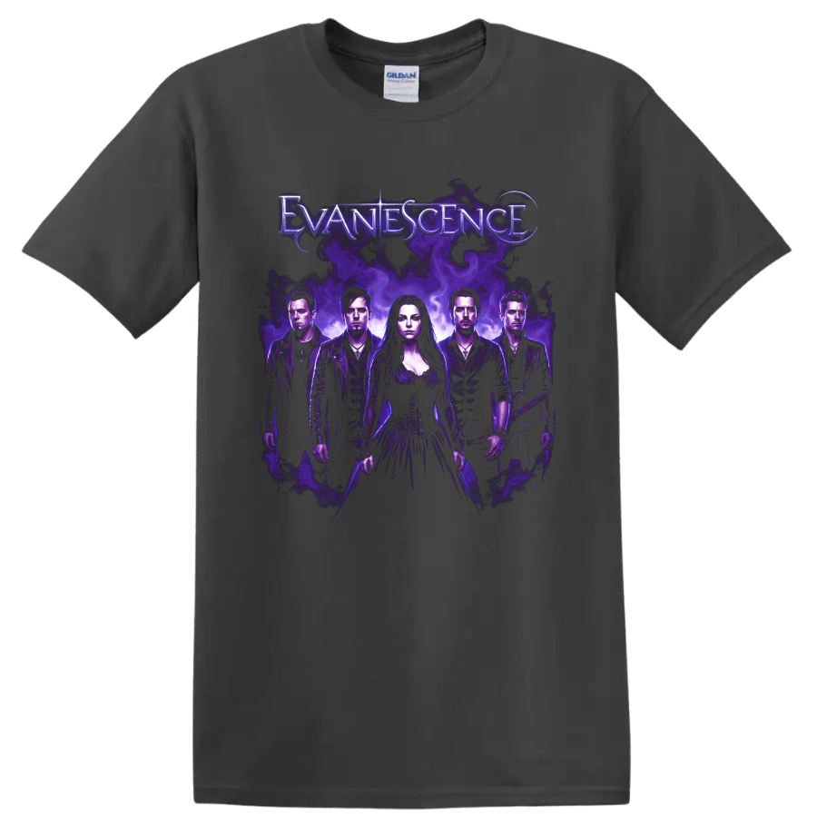 Evanescence Amy Lee band portrait with purple smoke and gothic poster styling on a Charcoal T Shirt