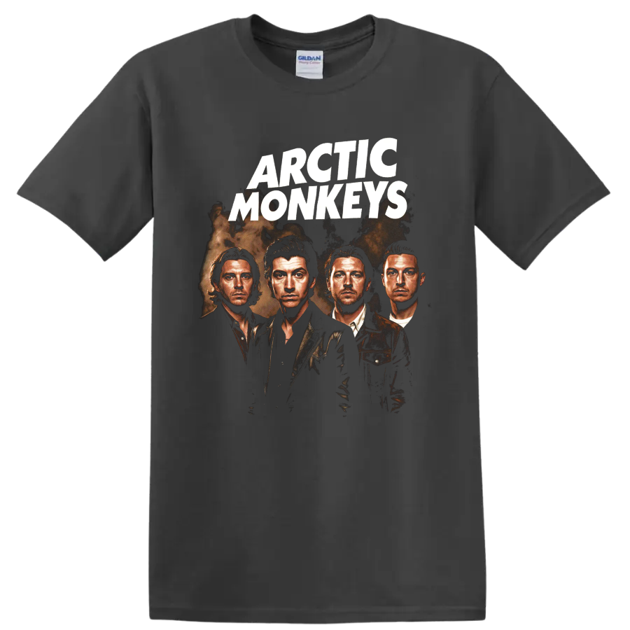 Arctic Monkeys sepia four-member band portrait graphic on a Charcoal T Shirt