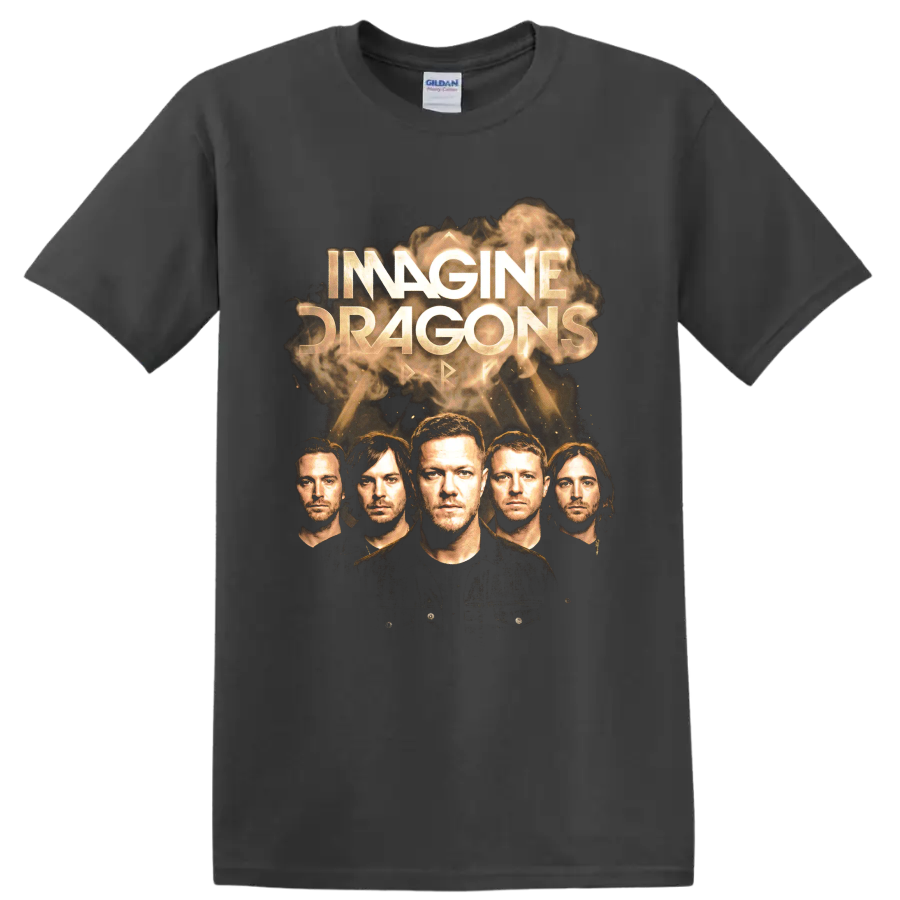 Imagine Dragons Smoke + Mirrors smoky gold portrait album artwork on a Charcoal T Shirt