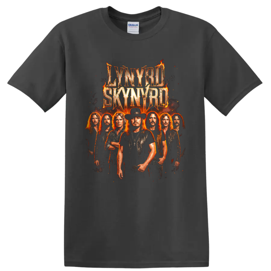Lynyrd Skynyrd fiery Southern rock band poster graphic on a Charcoal T Shirt