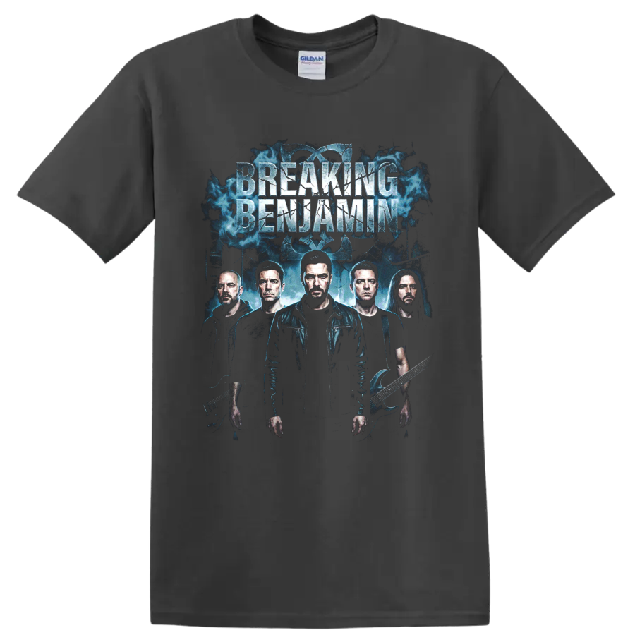 Breaking Benjamin Dear Agony alternative rock poster graphic with band portraits on a Charcoal T Shirt