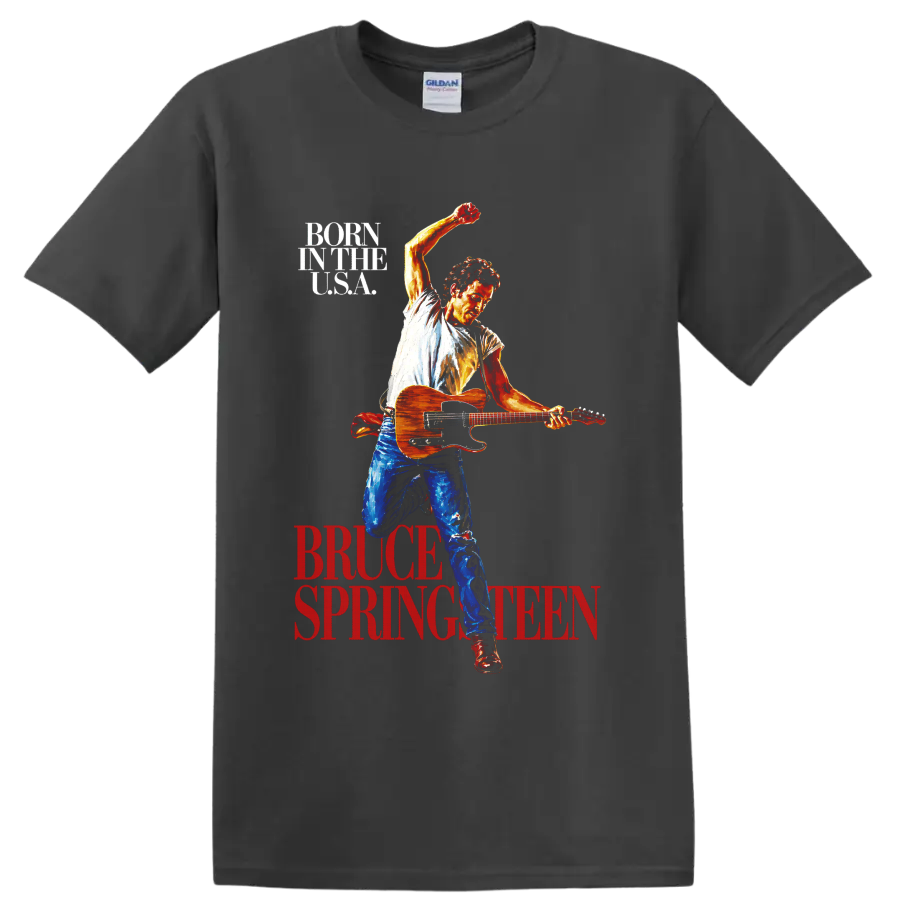 Bruce Springsteen Born in the USA vintage guitar performance graphic on a Charcoal T Shirt