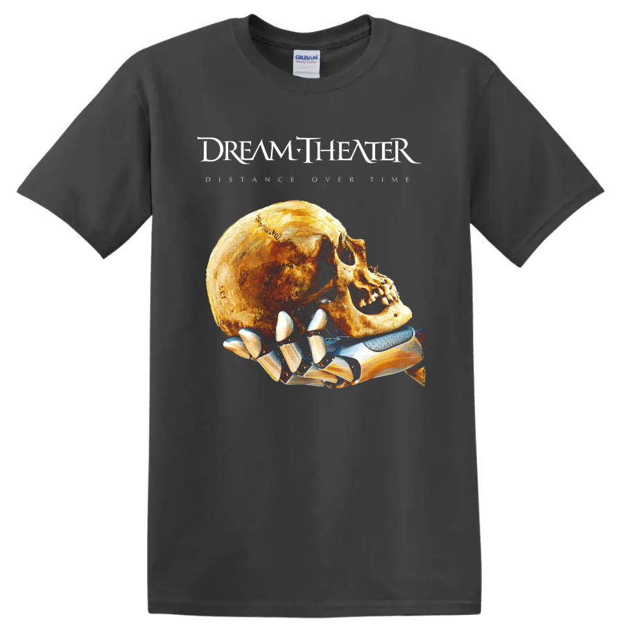 Dream Theater progressive rock skull and robotic hand graphic print on a Charcoal T Shirt