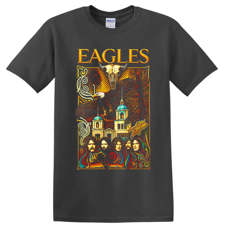 Eagles rock band vintage desert concert artwork with eagle skull on a Charcoal T Shirt