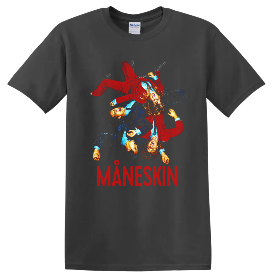 Måneskin rock band graphic with four performers and MANESKIN text on a Charcoal T Shirt