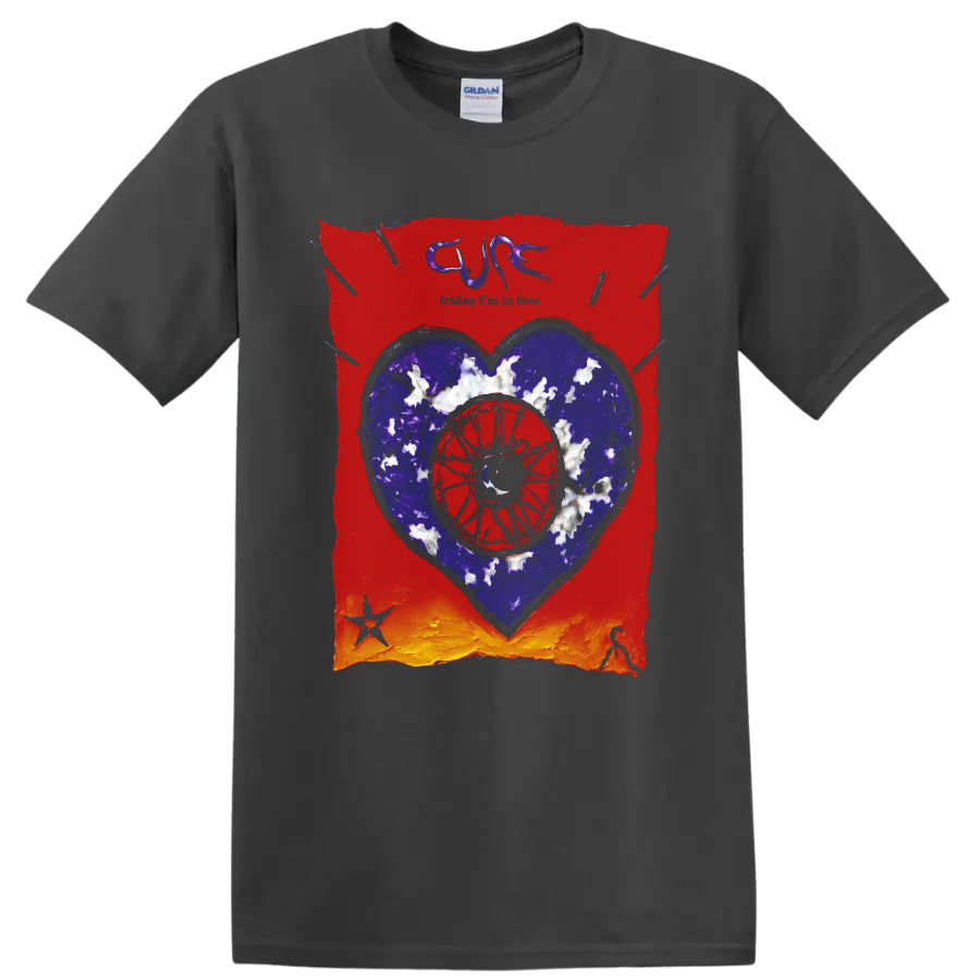 The Cure heart and eye gothic rock graphic print on a Charcoal T Shirt