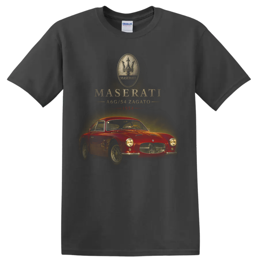 Maserati A6G/54 Zagato 1954 red vintage car graphic print on a Charcoal T Shirt