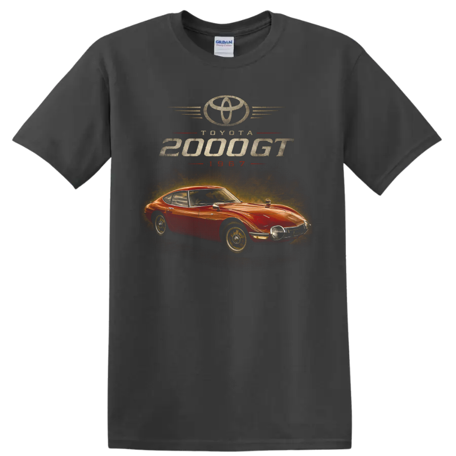 Toyota 2000GT 1967 red vintage classic car graphic print on a Charcoal T Shirt