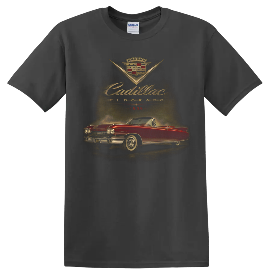 1959 Cadillac Eldorado red convertible vintage graphic print on a Charcoal T Shirt