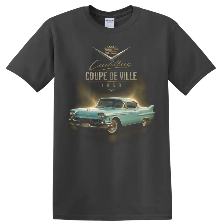 1958 Cadillac Coupe de Ville vintage classic car graphic on a Charcoal T Shirt