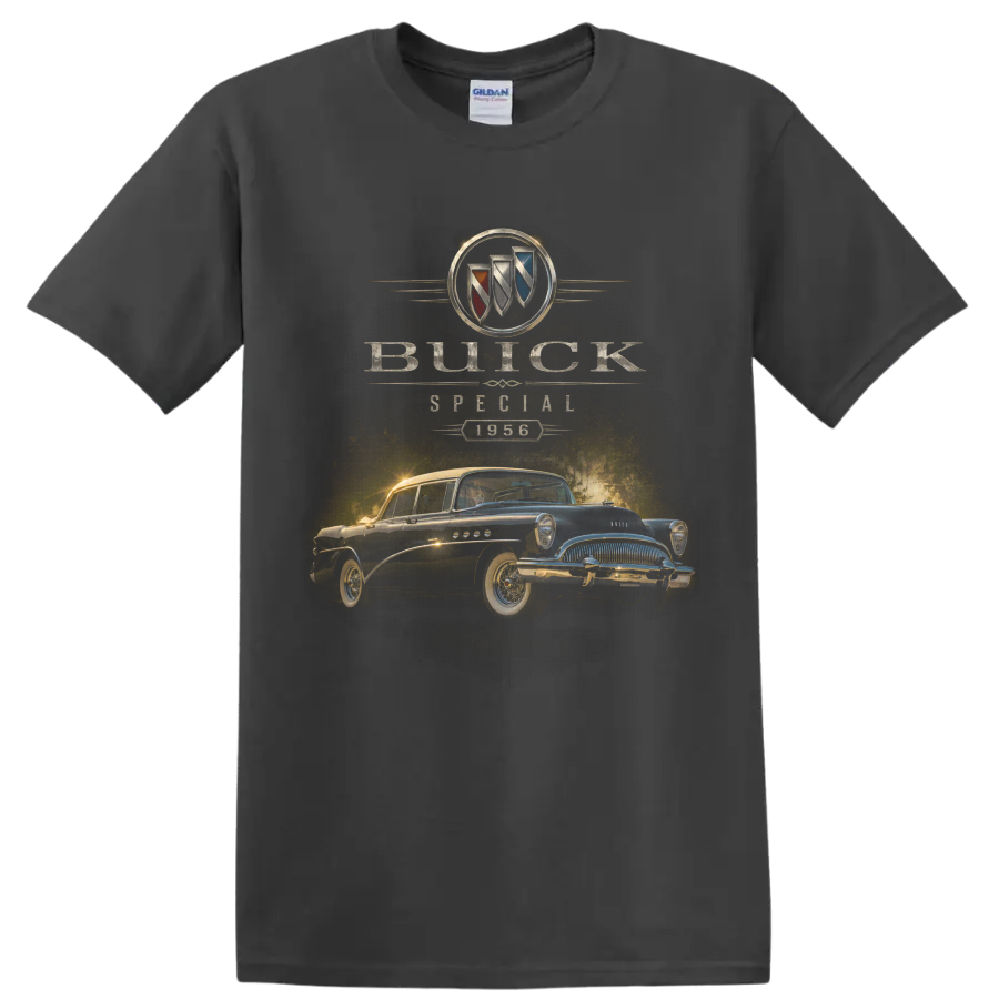 1956 Buick Special vintage classic car graphic with Buick crest on a Charcoal T Shirt