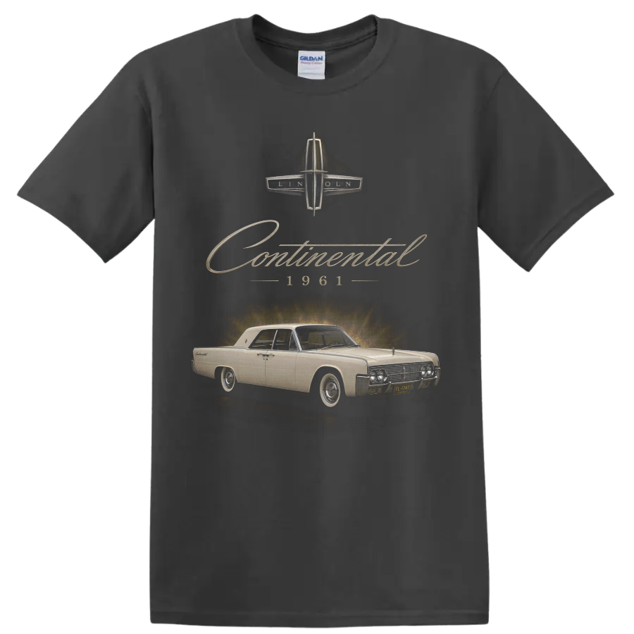 1961 Lincoln Continental vintage classic car graphic with script lettering on a Charcoal T Shirt