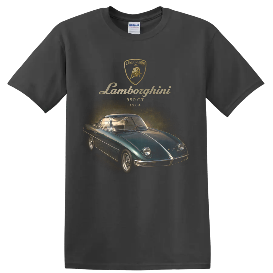 Lamborghini 350 GT 1964 vintage teal classic coupe graphic on a Charcoal T Shirt