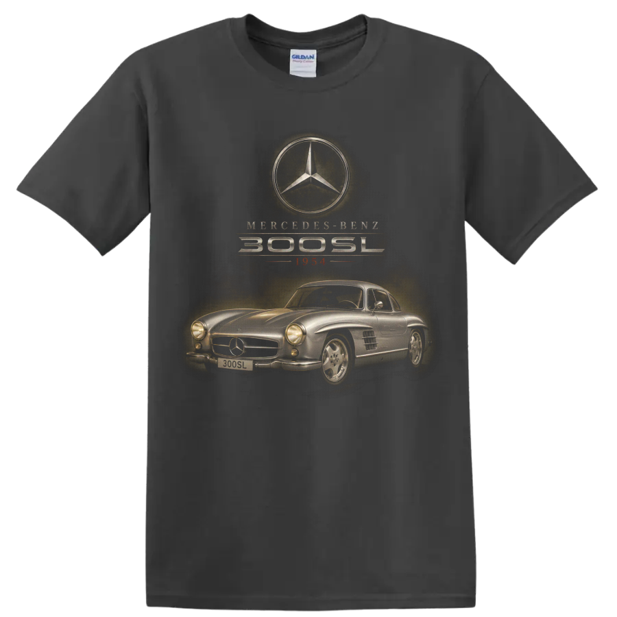 Mercedes-Benz 300 SL Gullwing 1954 vintage classic car graphic on a Charcoal T Shirt
