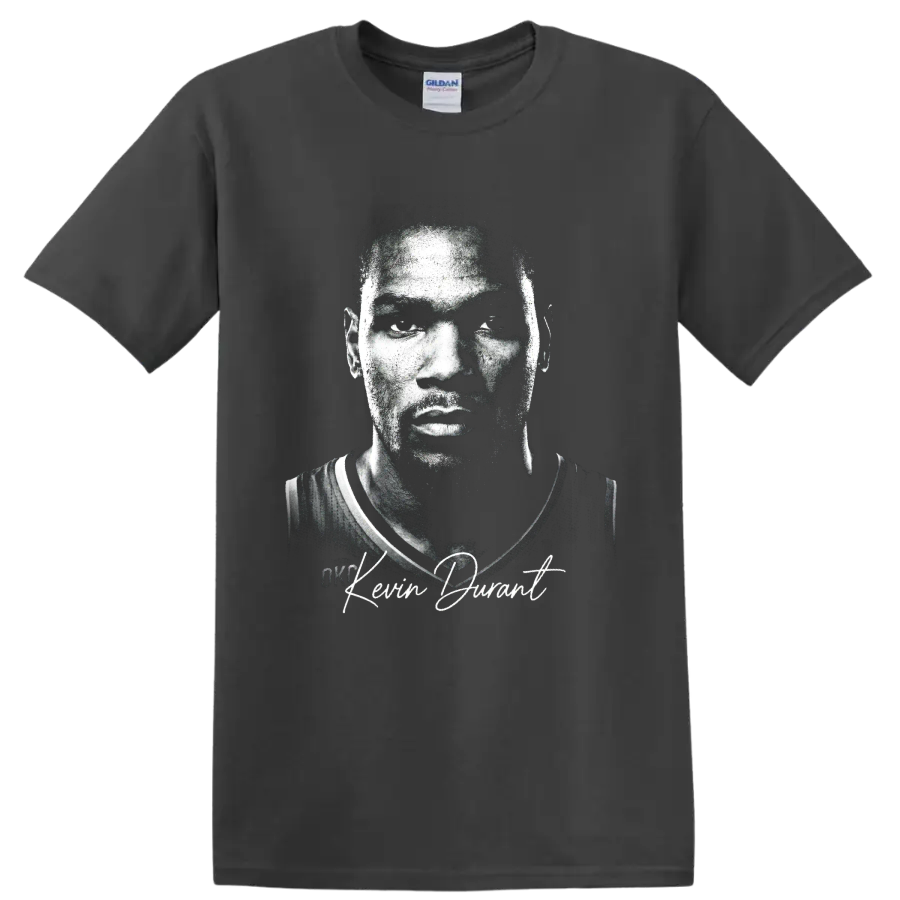Kevin Durant Oklahoma City Thunder number 35 gritty black-and-white portrait with on a Charcoal T Shirt