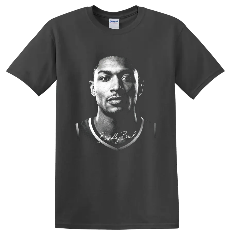 Bradley Beal black-and-white basketball portrait with signature-style lettering on a Charcoal T Shirt