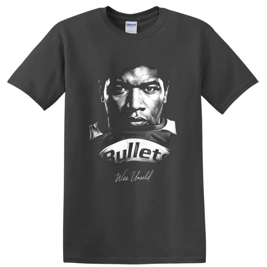 Wes Unseld Washington Bullets No. 41 black-and-white vintage portrait graphic on a Charcoal T Shirt