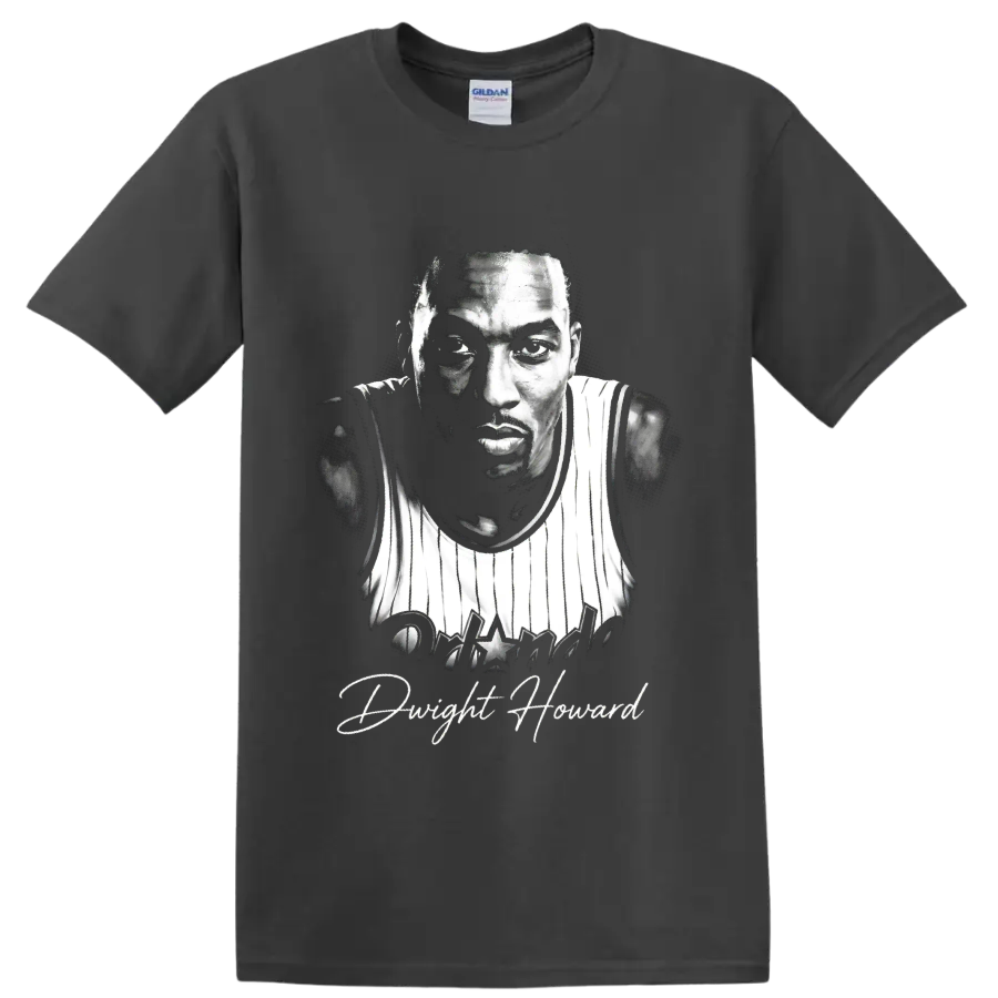 Dwight Howard Orlando Magic No. 12 monochrome basketball portrait on a Charcoal T Shirt