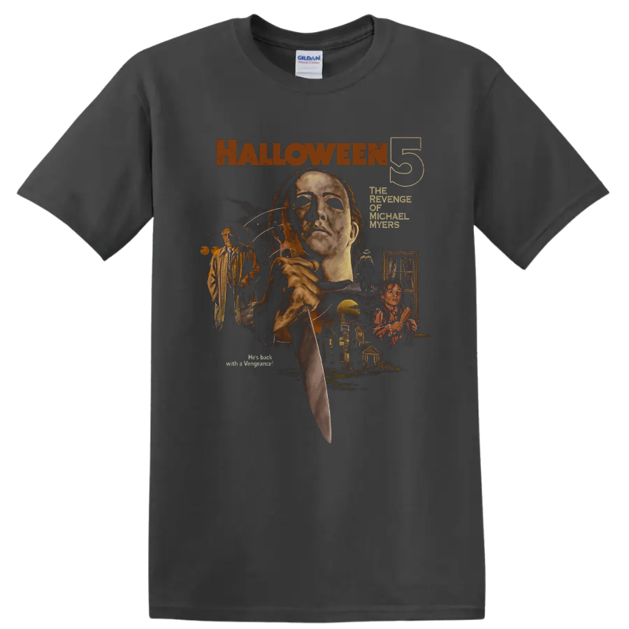 Halloween 5 Michael Myers vintage horror poster graphic print on a Charcoal T Shirt